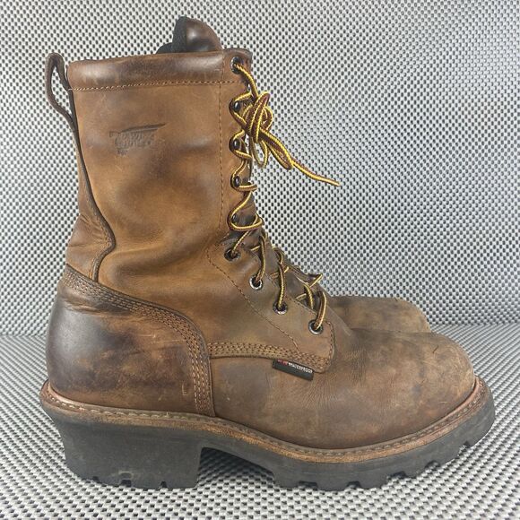 Red Wing Shoes 4420 Logger Boots Mens Size 9 Brown Leather Waterproof Lace Up